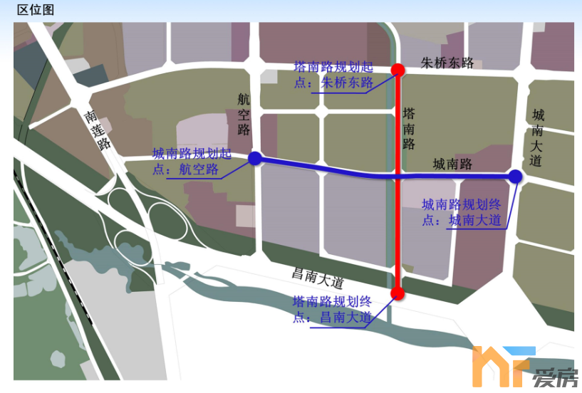 城南路(航空路—城南大道,塔南路(朱桥东路—昌南大道)道路交通详细